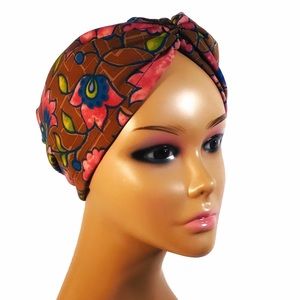 Women’s Brown Satin Lined Turban Hair Wrap Beanie